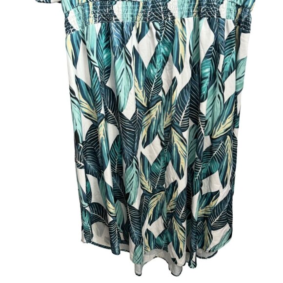 Bloomchic Plus Size US 26 Green Leaf Print Dress V-Neck Short Sleeve - Picture 9 of 12